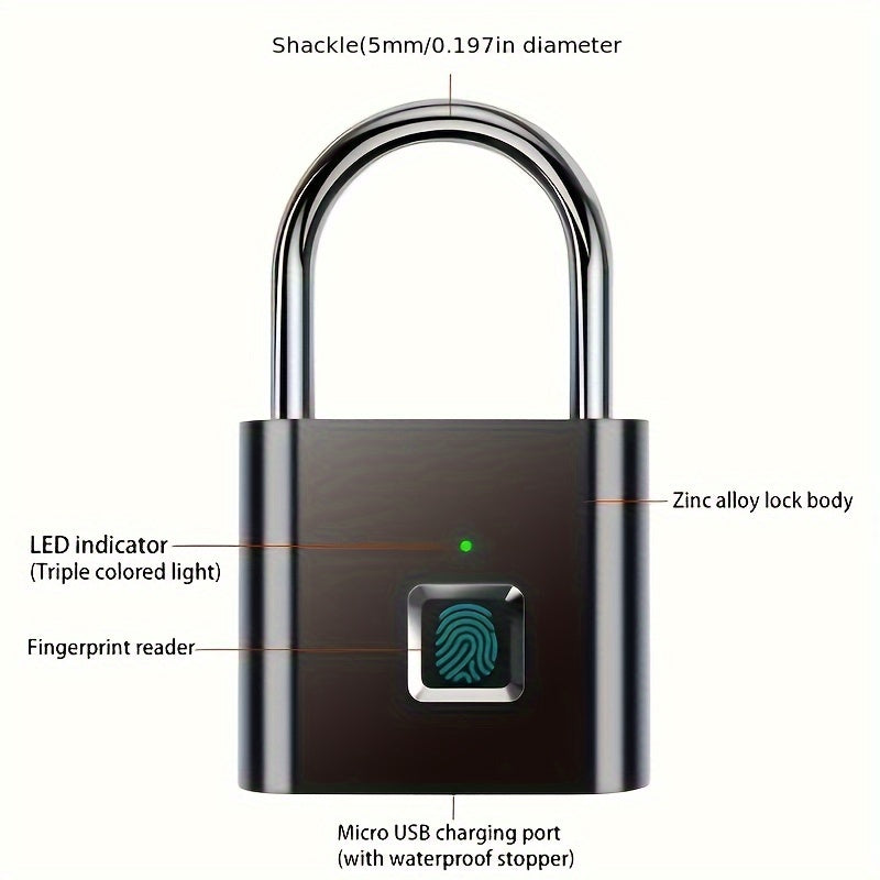 Smart Fingerprint Padlock USB Rechargeable Door Lock Biometric Thumbprint Door Padlocks Zinc Alloy Smart Life Unlock