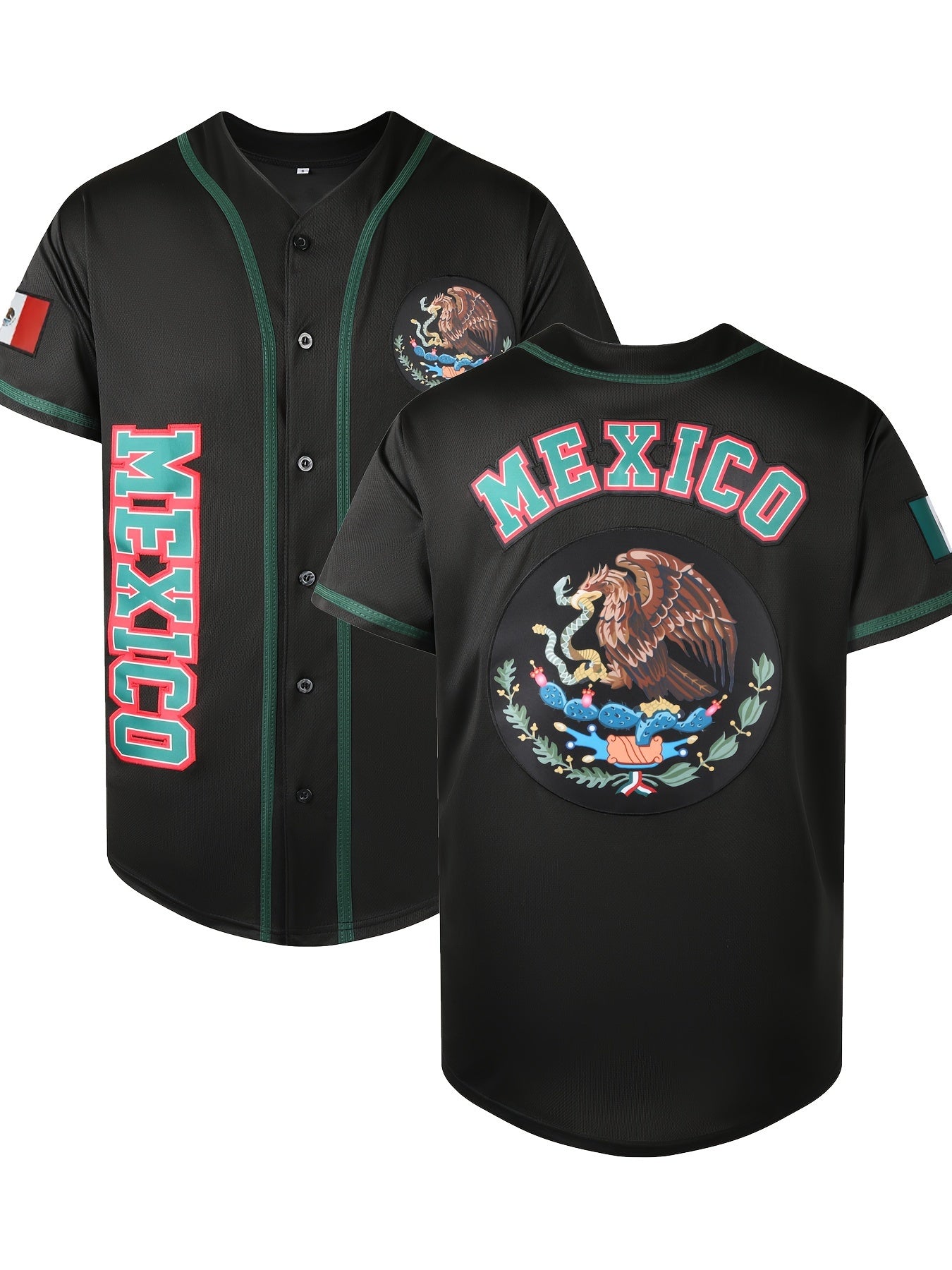 Más tamaño de los hombres México Eagle &amp; Snake impresión gráfica Jersey camiseta para deportes \ u002Fbaseball, ropa de los hombres al aire libre