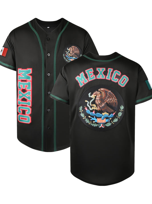 Plus Size Men's Mexico Eagle & Snake Graphic Print Jersey T-shirt For Sports\u002Fbaseball, Men's Clothing Outdoor