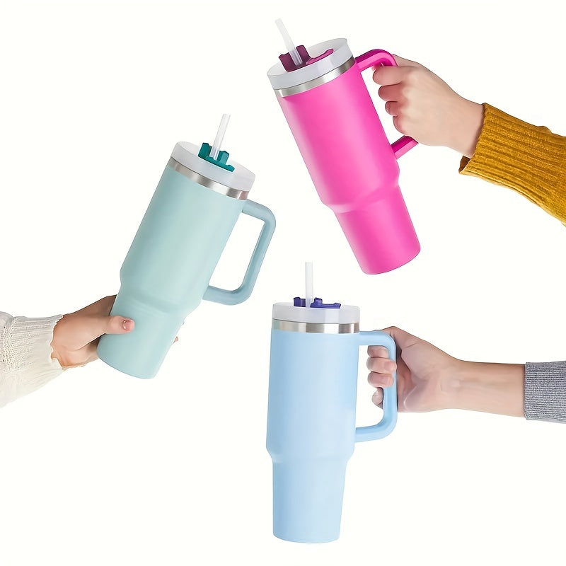 1 unid reutilizable vacío vaso con paja 40oz, doble capa de acero inoxidable aislado beber taza, coche práctico taza con mango