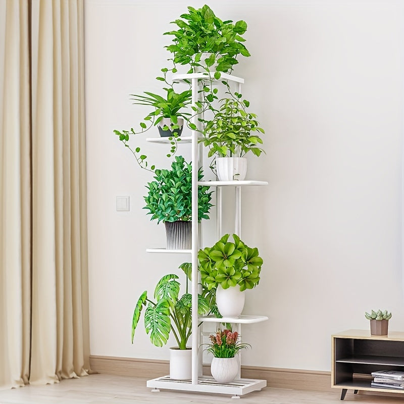 1pc 5 capas hierro forjado estante de la flor con 6 ollas-perfecto para balcón, plantas suculentas y decoración del hogar-Simple planta de montaje soporte para sala de estar