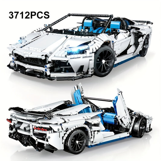 （3712PCS) White Racing Car Building Blocks High-Tech City Sport Racing Car  Model Vehicle Assemble Bricks