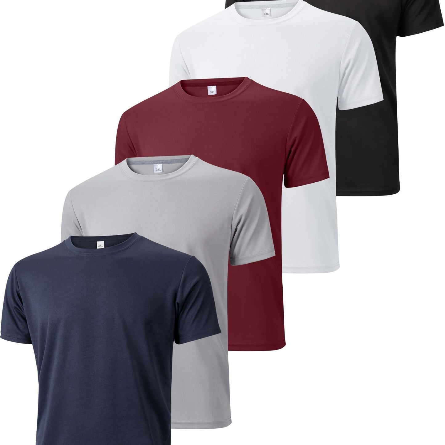 Plus Size 5PCS Men's Sports Casual Fitness Running T-shirts, Quick Dry Breathable Sweat-absorbent Tees, Men Clothing