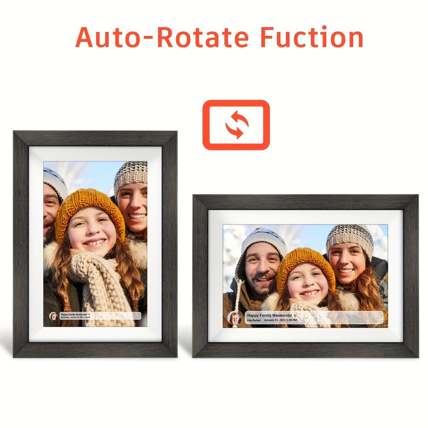 Frameo 32 Go de mémoire 10,1 pouces Smart Digital Picture Frame bois WiFi IPS HD 1080P électronique numérique Cadre photo écran tactile avec rotation automatique Installation facile à utiliser IOS et Android App de MQQC Partager Moments instantanément Via