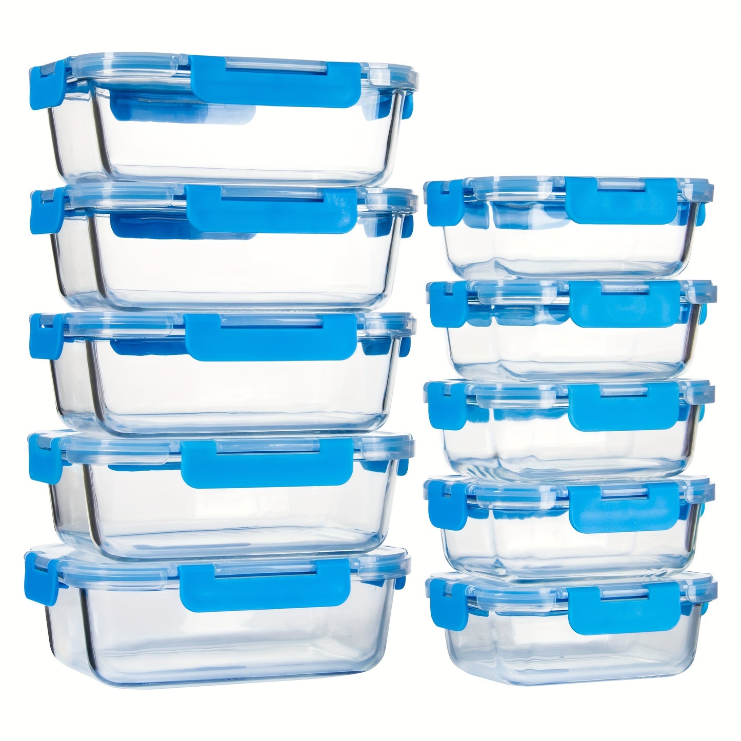 10pcs Set Glass Food Storage Containers Set With Leakproof Airtight Lids, Glass Meal Prep Containers, Lead-Free, Microwave, Oven, Freezer And Dishwasher Safe, Meal Prep Box, Lunch Box, Kitchen Supplies