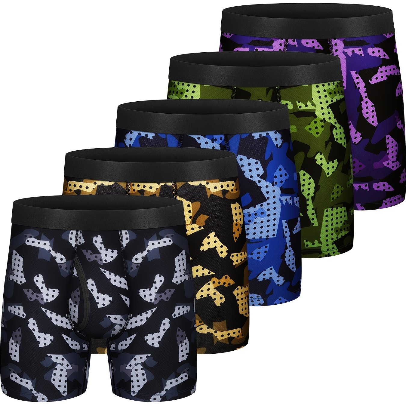 5pcs Hommes Graphique Respirant Confortable Doux Séchage Rapide Boxer Slip Sous-Vêtements, Multicolore Ensemble