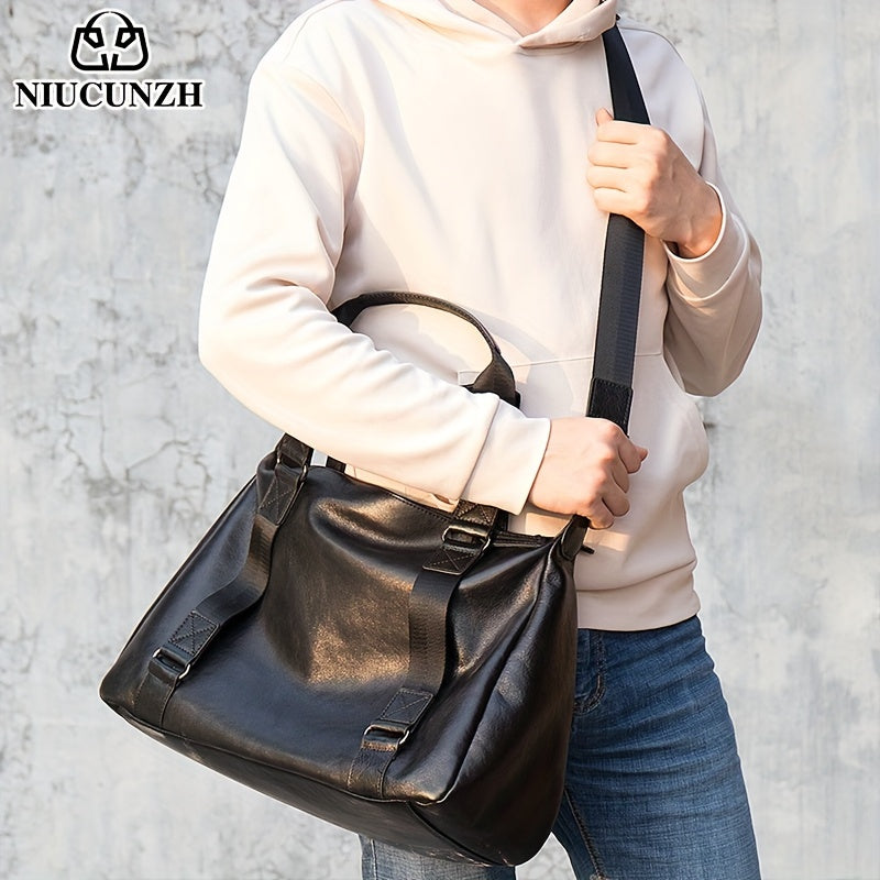 1pc Genuine Leather Tote Bag, Short-Distance Travel Duffel Bag, Casual Fitness Handbag