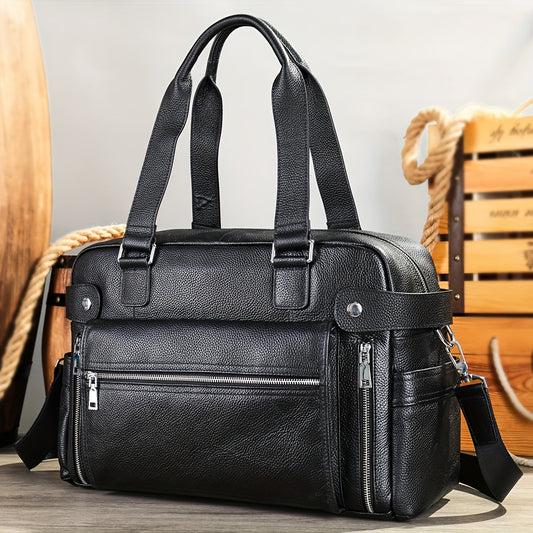 1pc Men's Genuine Leather Business Handbag, Laptop Storage Travel Bag