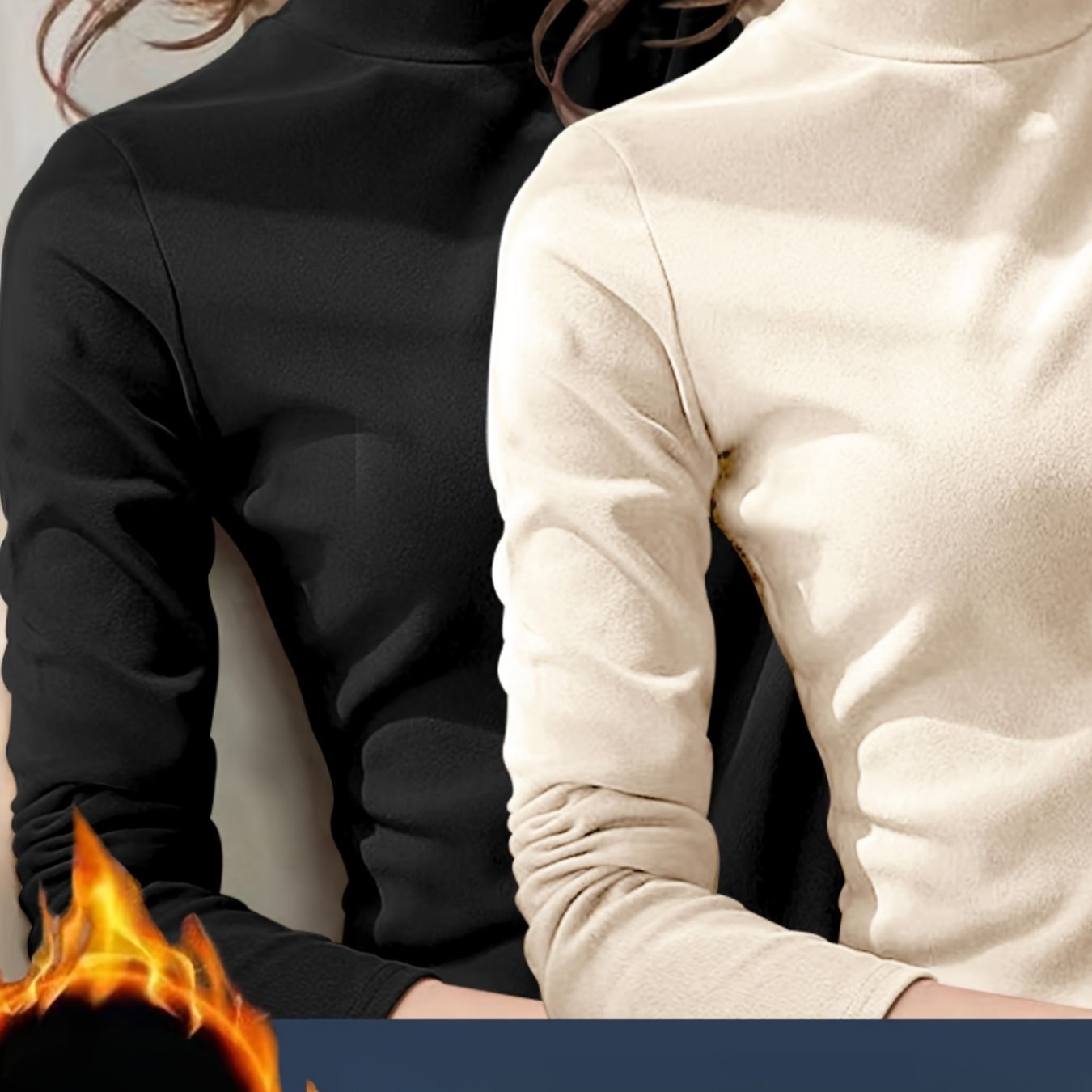 2pcs Mock Neck Thermal Underwear, Soft & Comfortable Long Sleeve Base Top, Women's Lingerie & Sleepwear