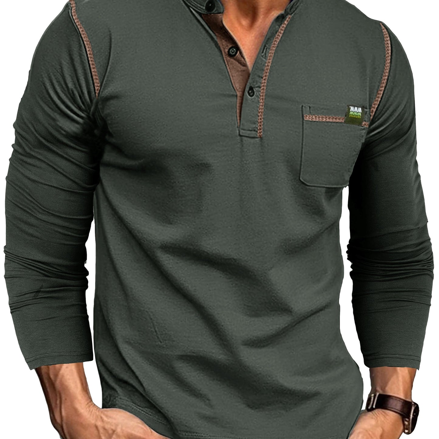 Retro Henley Shirt, Men's Casual V-Neck Pullover Long Sleeve Tshirts For Spring Fall, Men's Clothing