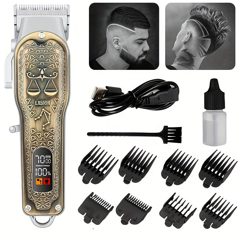 Máquina de cortar cabelo profissional Máquina de cortar cabelo elétrica Aparador de cabelo retro escultura Cabeça de óleo Máquina de cortar cabelo elétrica com display digital LCD Presente de feriado para ele