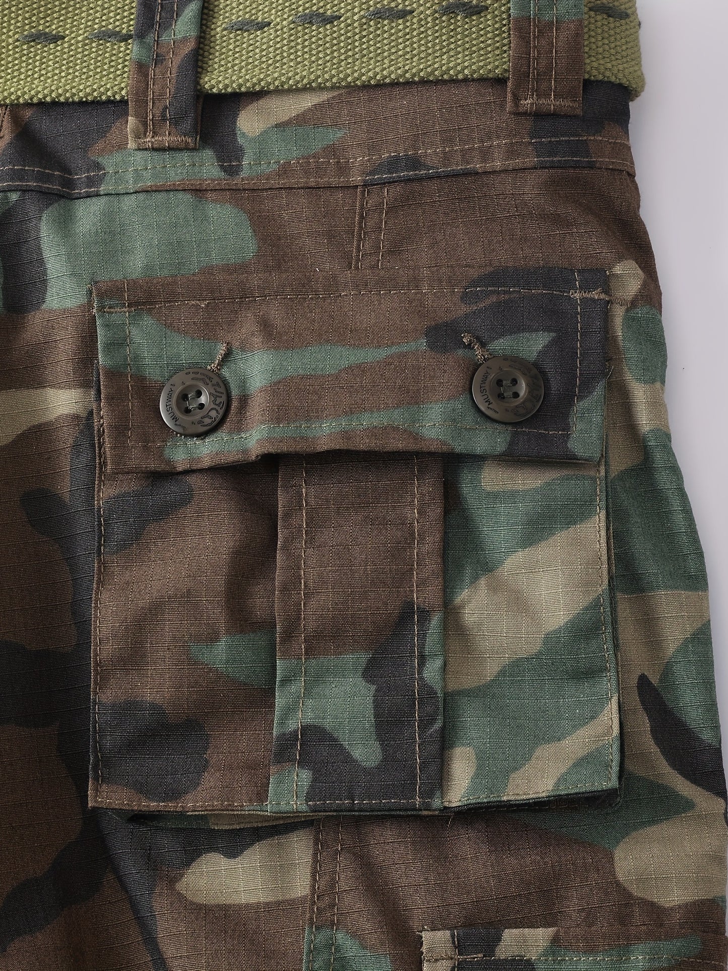 Mezcla de algodón Camo Multi Flap bolsillos pantalones de carga de la pierna recta de los hombres, pantalones sueltos al aire libre ocasionales, pantalones de trabajo tácticos para los hombres