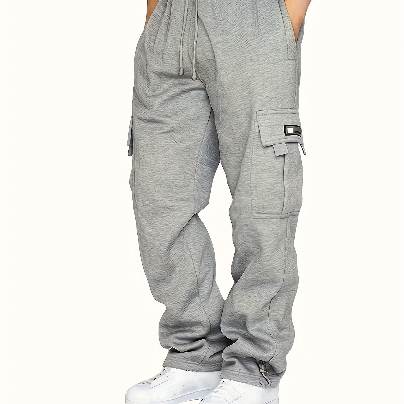 Men's Multi Pocket Cargo Pants, Casual Loose Fit Sports Pants