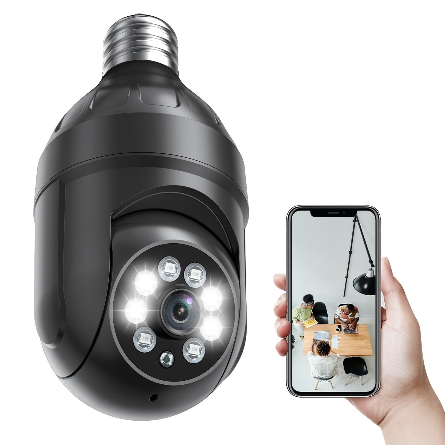 Câmera de segurança com lâmpada sem fio, câmeras externas para segurança doméstica 1080p HD Panorâmica de 360 graus com tomada de luz panorâmica Câmera de segurança com 2,4 G WiFi, visão noturna colorida, detecção de movimento inteligente, áudio bidirecio