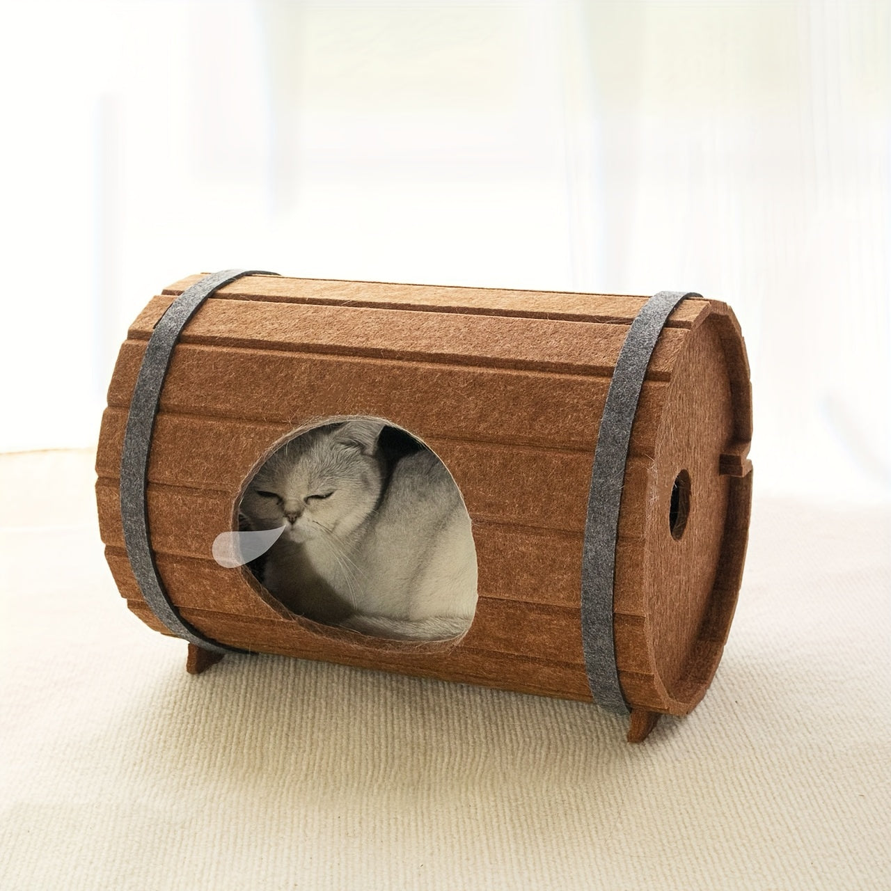 Canil para animais de estimação em forma de barril de vinho, canil de feltro para gatos, universal para todas as estações, casa de gato redonda e completa, suprimentos para animais de estimação, 1 peça