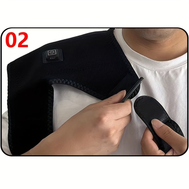 Electric Heating Vibration Shoulder Massager With Adjustable Shoulder Brace Support Belt - Tendonitis Therapy With USB Charging - No Powerbank Needed