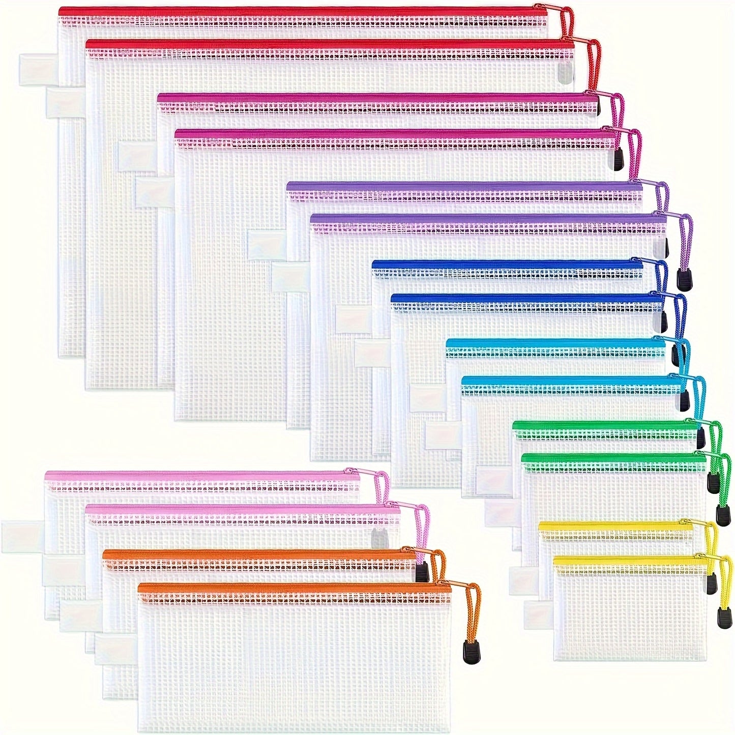 9 Sizes 27pcs Mesh Zipper Pouch, 9 Colors, Multipurpose Waterproof Zipper File Bags Plastic Document Pouch For School Supplies, Office Appliances, Cosmetics, And Travel Accessories