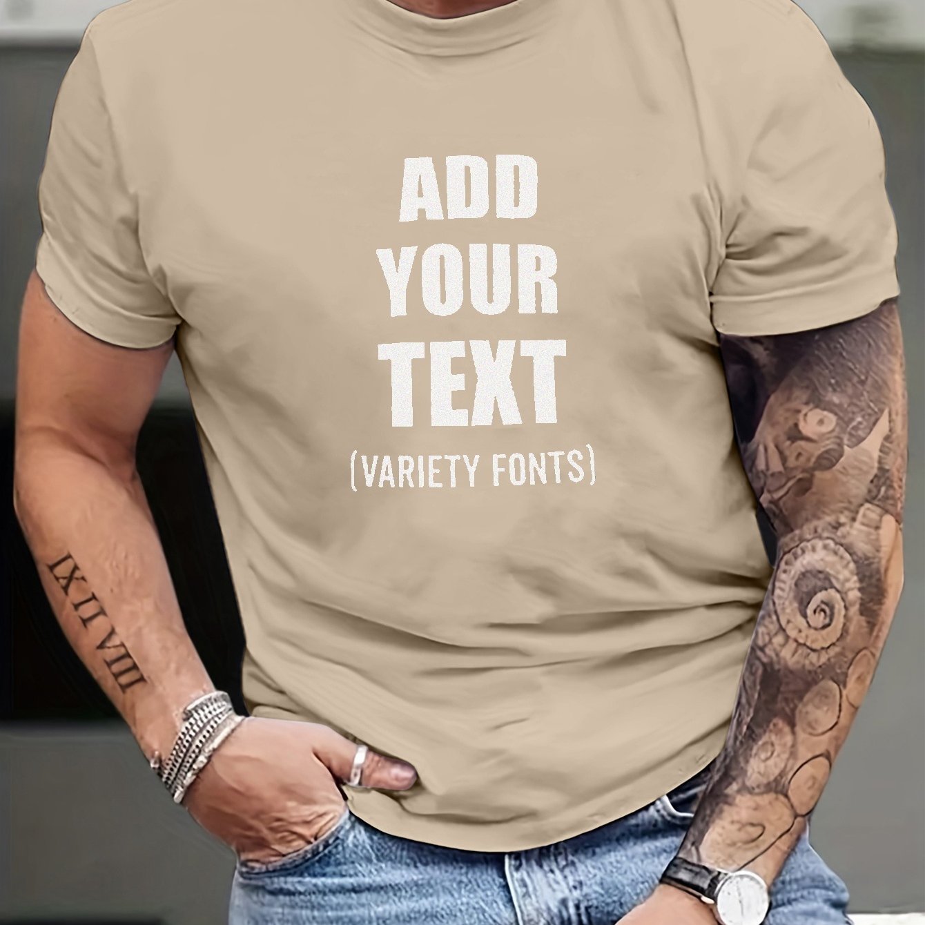 Add Your Test Graphic T-shirt For Men, Plus Size Summer Casual Tee For Big & Tall Man