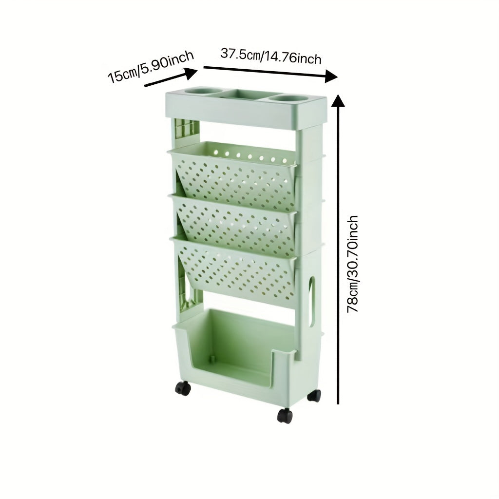 1pc 5-Tier Removable Tableside Bookshelf, Book Storage Rack With Wheels, Magazine & Newspaper Storage Rack, Suitable For School, Classroom, Office, Study, Bedroom, Living Room