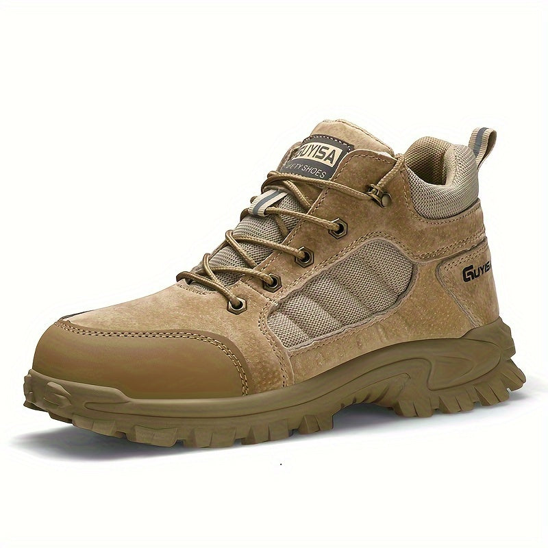 Zapatos de seguridad de trabajo de gamuza para hombres, zapatos de trabajo de punta de acero antideslizantes a prueba de pinchazos, zapatillas de deporte de construcción industrial