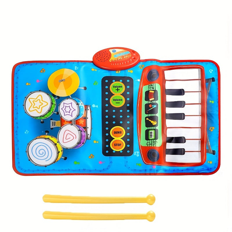 2 In 1 Musical Toys, Musical Blanket Toddler Piano & Drum Mat With 2 Sticks, Learning Floor Blanket, Birthday Gifts For 1 2 3 Year Old Boys & Girls