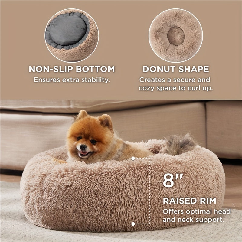 Calming Dog & Cat Bed, Anti-Anxiety Donut Cuddler Warming Cozy Soft Round Bed, Fluffy Faux Fur Plush Cushion Bed For Small Medium And Large Dogs And Cats (16\