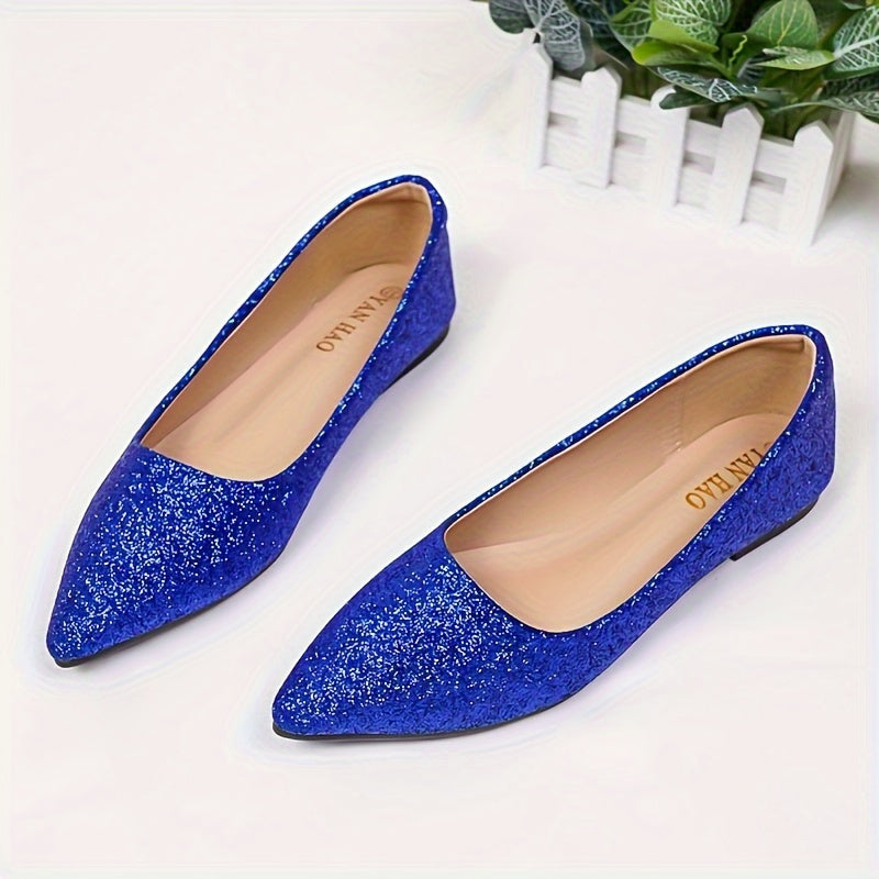 Women's Glitter Design Flat Shoes, Elegant Point Toe Slip On Shoes, Lightweight & Comfortable Shoes