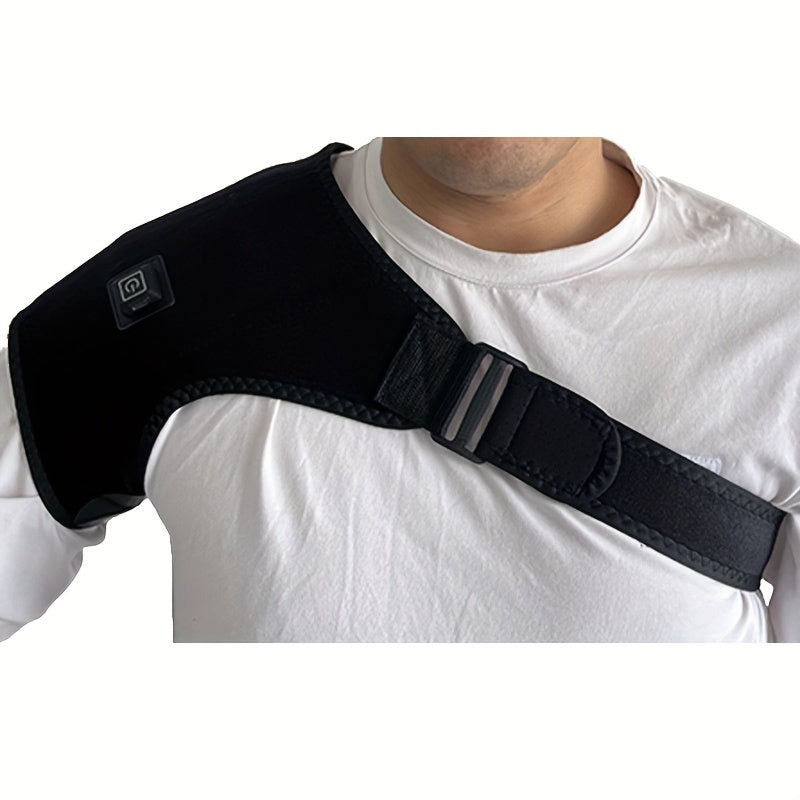 Electric Heating Vibration Shoulder Massager With Adjustable Shoulder Brace Support Belt - Tendonitis Therapy With USB Charging - No Powerbank Needed