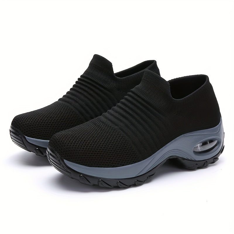 Women's Breathable Knit Sneakers, Comfortable Low Top Slip On Shoes, Women's Air Cushion Shoes