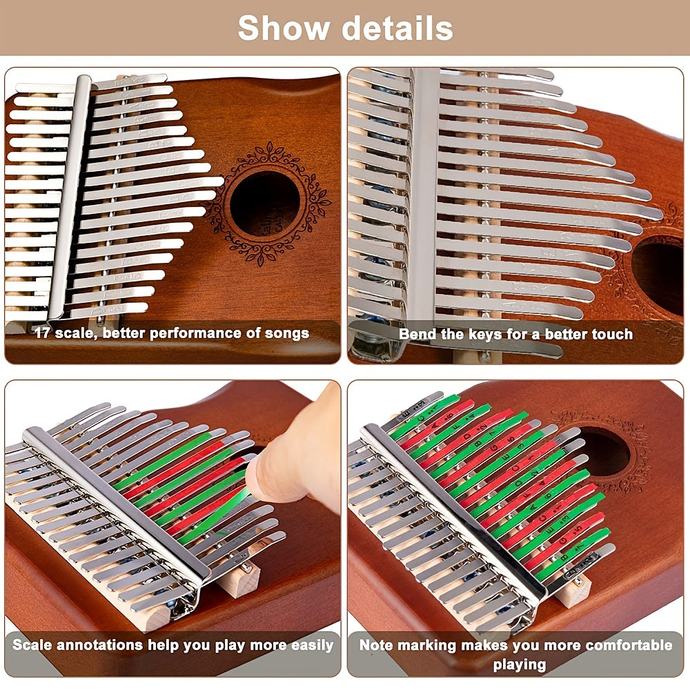 Kalimba piano de polegar 17 teclas piano de dedo portátil, estilo retro marimba presentes de música para adultos iniciantes amantes jogadores