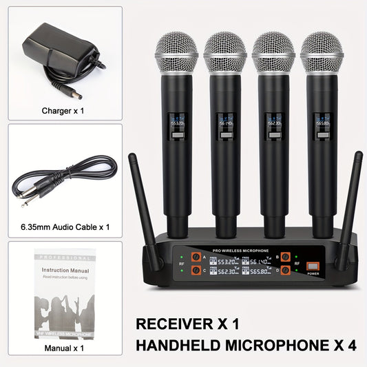 Depusheng DX4 Wireless Microphone, Professional  4 Channels Karaoke Handheld System for Home Karaoke, Meeting, Party, Church, DJ, Wedding, Home KTV Set