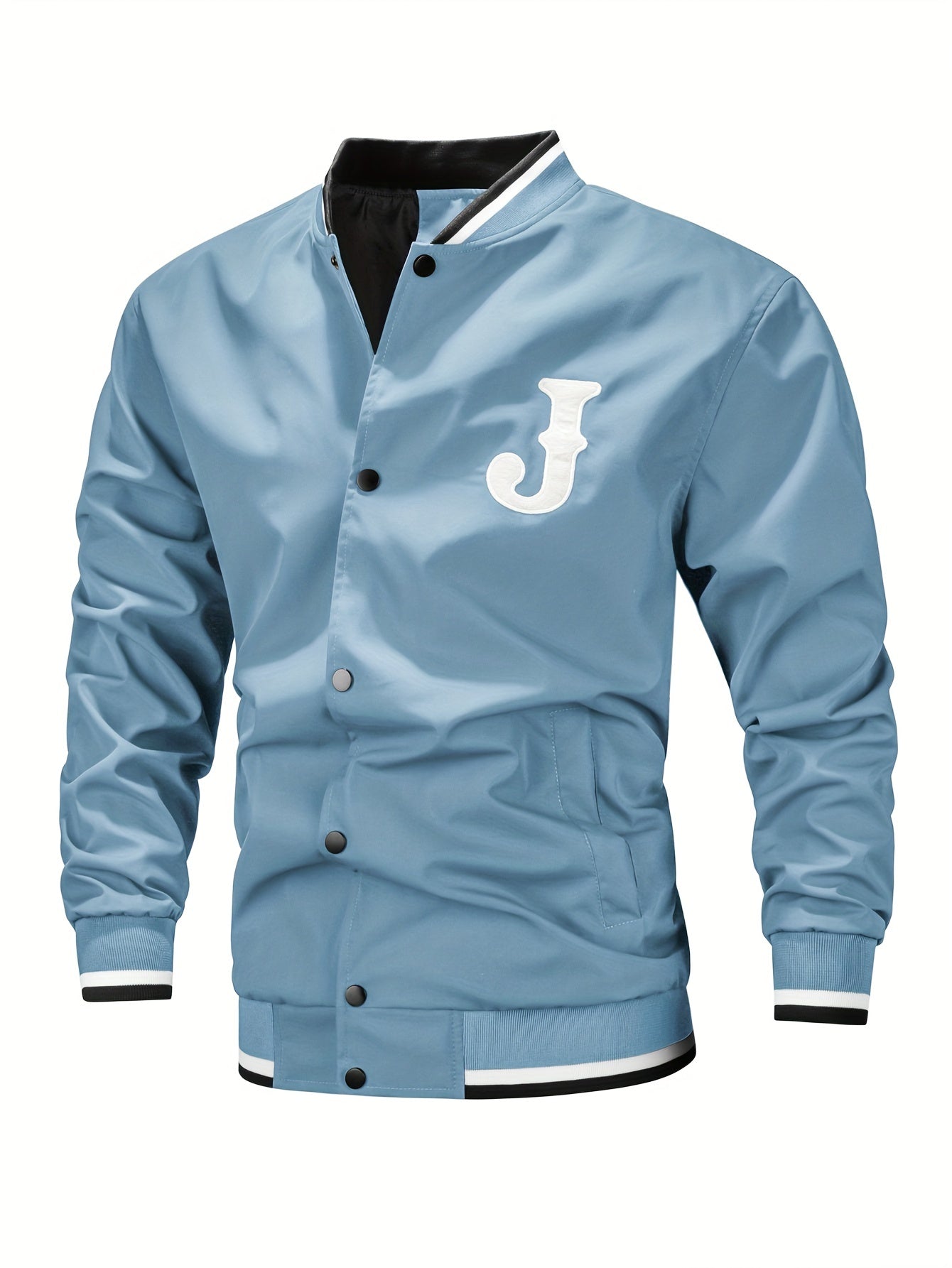 Herren Casual Letter Print Varsity Jacke, schicke Baseball kragen mit Knöpfen Bomber jacke