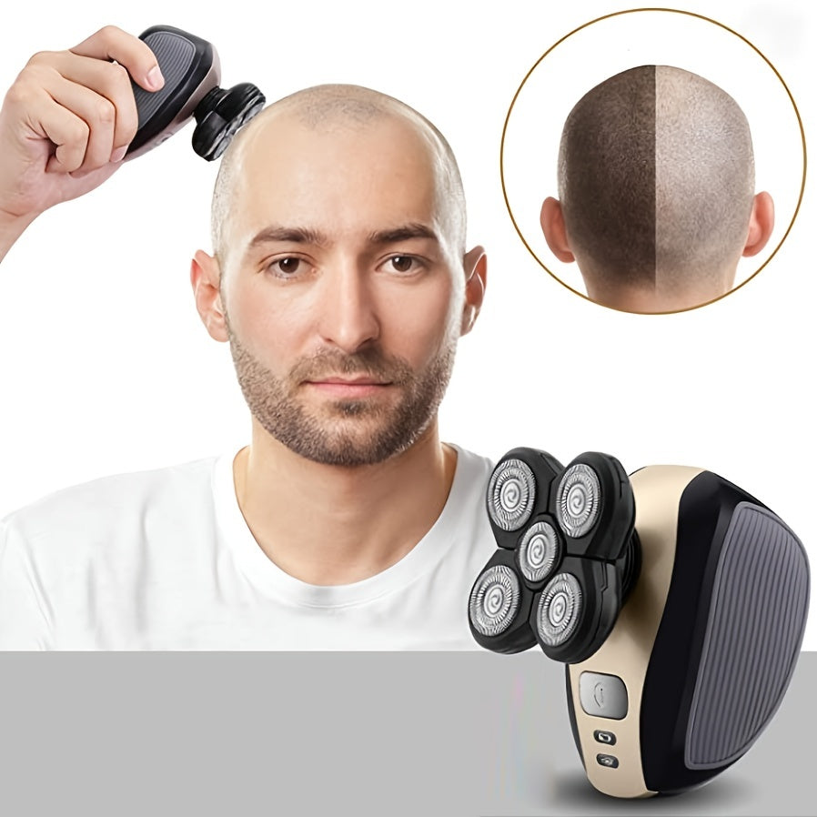 Electric Head Hair Shaver Ultimate Mens Cordless Rechargeable Wet\u002FDry Skull & Bald Head Waterproof Razor With Rotary Blades, Clippers, Nose Trimmer, Brush, Massager