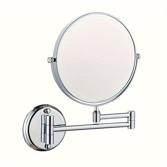 1pc Metal Bathroom Makeup Mirror, Folding Telescopic Wall-mounted Beauty Mirror, Double-sided 1x And 5x High-definition Makeup Mirror, Bathroom Accessories