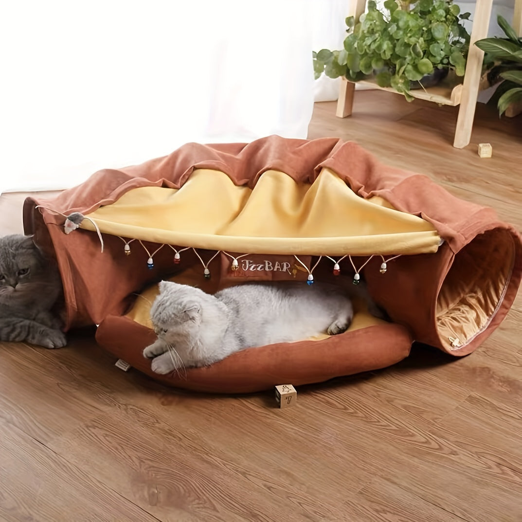 Tunnel de chat pour les chats d'intérieur, tube de chat avec le jouet lavable pliable de chat de lit de chat pour le petit pendant moyen de chat aléatoire