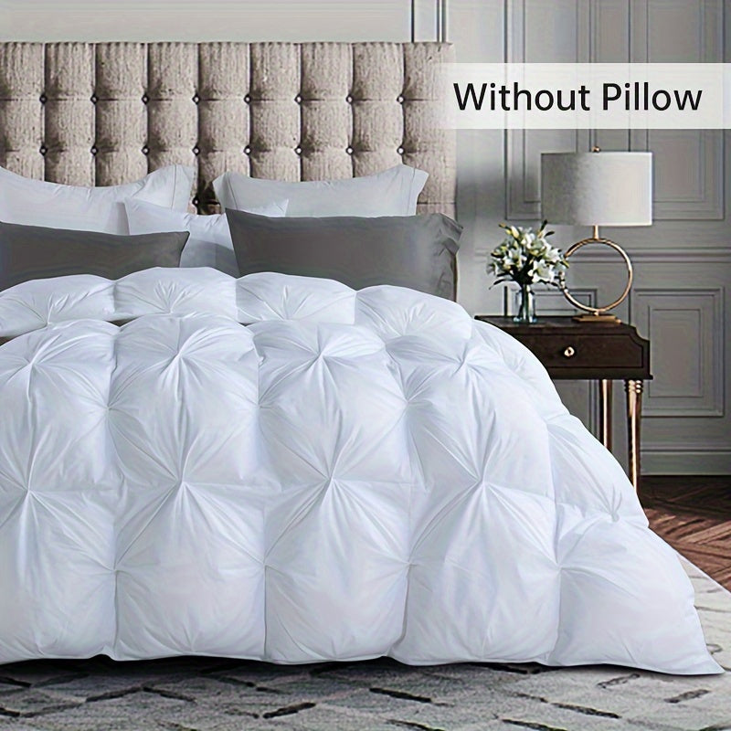 1pc 100% Cotton Shell Down Comforter Insert -Silvery Edge All Season Pinch Pleat Ultra Soft Breathable Down Comforter, Machine Washable Bedroom Warm Duvet