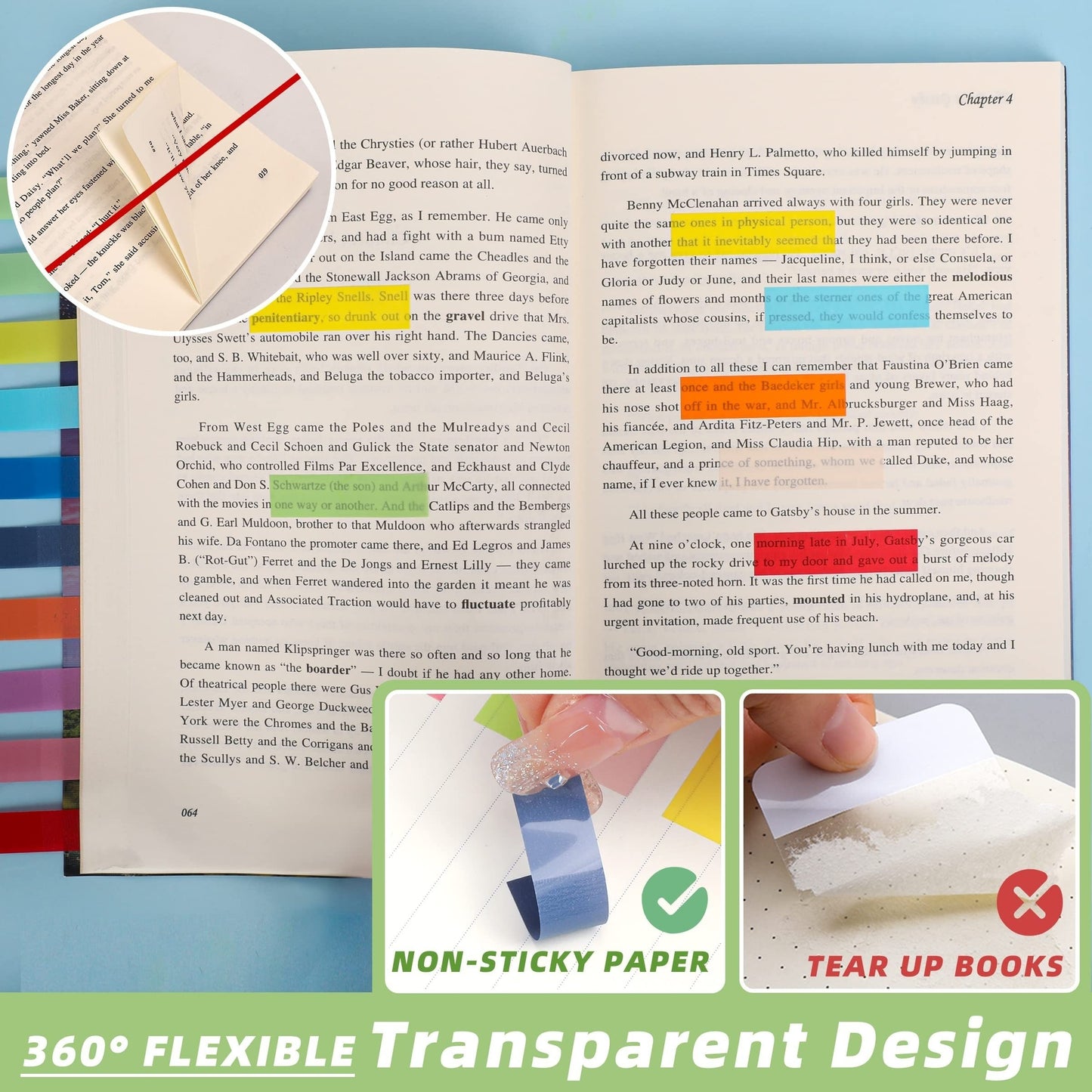 2400pcs Sticky Tabs Book Tabs, Writable Translucent Book Markers Sticky Note Tabs, Repositionable Book Flags Strip,  Book Annotation Supplies, Annotation Tabs, File Index Tabs