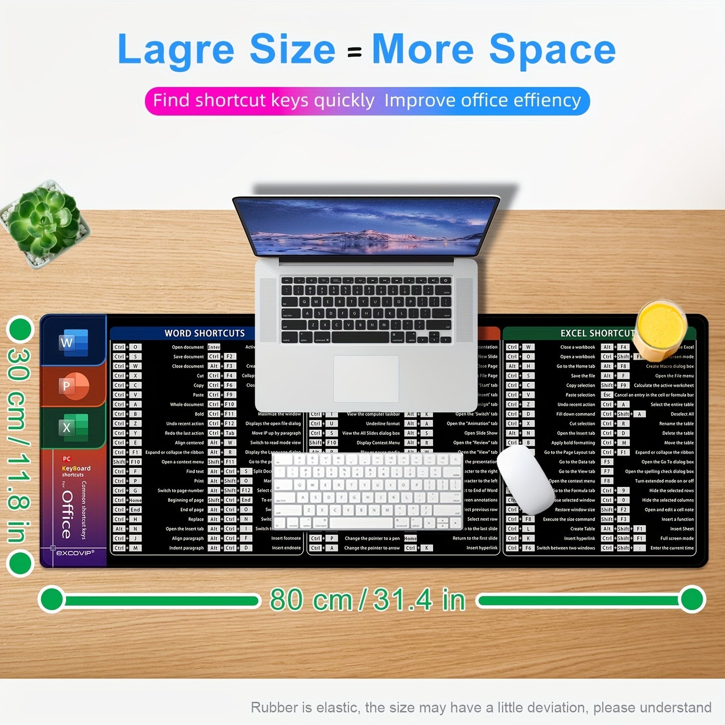 Office Software Word Excel PPT Shortcut Key Mouse Pad Extra Large 31.5x11.81inch Desk Pad