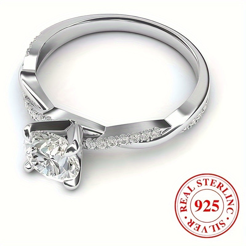 925 Sterling Silber Promise Ring Eingelegter glänzender Zirkonia Klassisches Solitaire Design Verlobung \ u002F Ehering Hochwertiger Schmuck