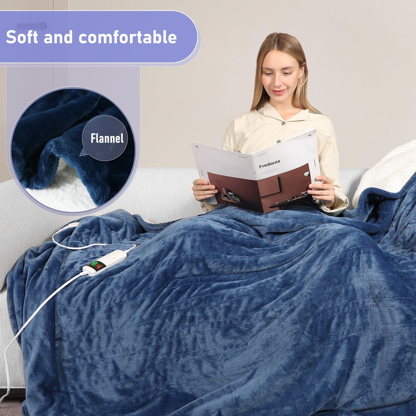 1pc Electric Blanket, Machine Washable, Extremely Soft And Comfortable Heated Blanket, Hand-controlled Electric Blanket For Quick Heating, Best Holiday Gift For Friends And Family, Navy Blue, 100\