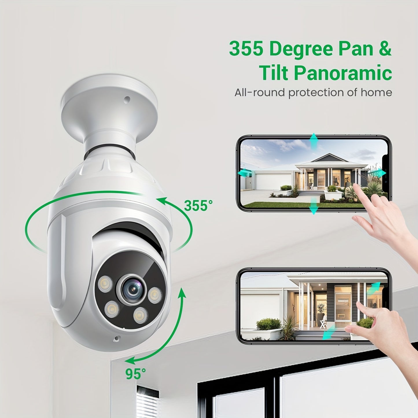 Sistema de segurança residencial inteligente: câmera bulbo com detecção e rastreamento humano por IA, visão panorâmica de 355 °, visão noturna colorida, áudio bidirecional e muito mais!