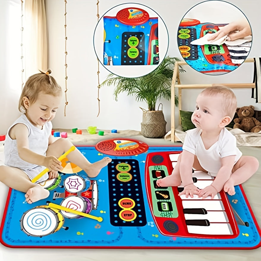 2 In 1 Musical Toys, Musical Blanket Toddler Piano & Drum Mat With 2 Sticks, Learning Floor Blanket, Birthday Gifts For 1 2 3 Year Old Boys & Girls