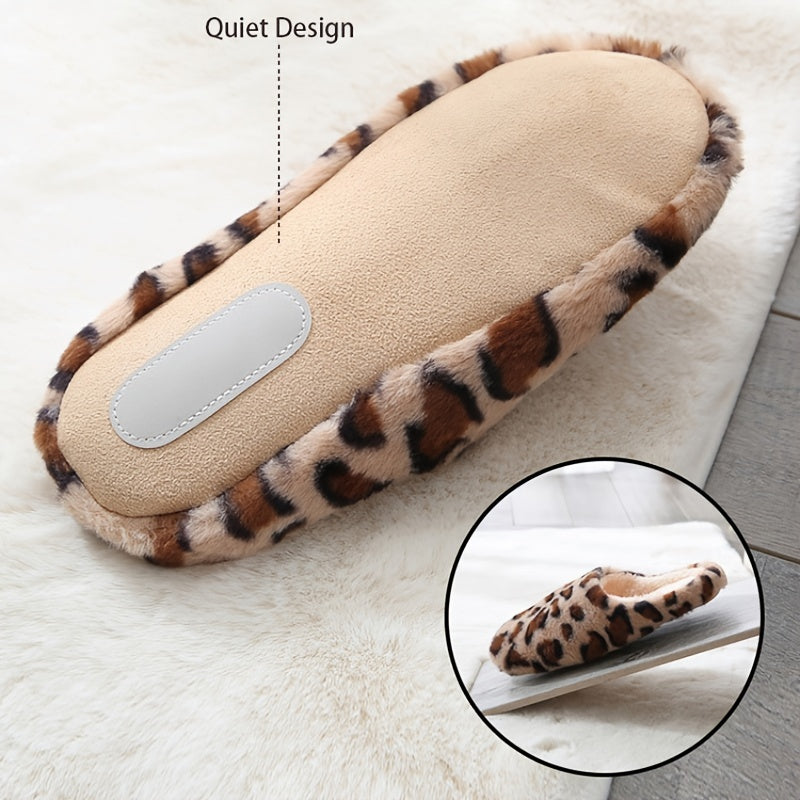 Women's Fluffy Home Slippers, Soft & Comfortable Leopard Pattern Indoor Slides