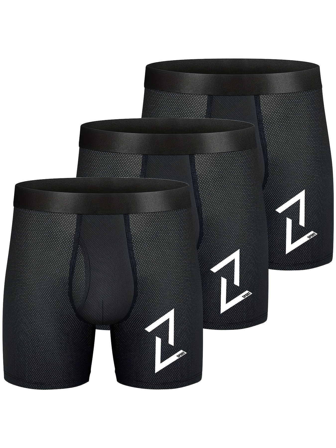 3 Stück Herren Mesh bequeme atmungsaktive sportliche coole lange Boxershorts, Unterwäsche