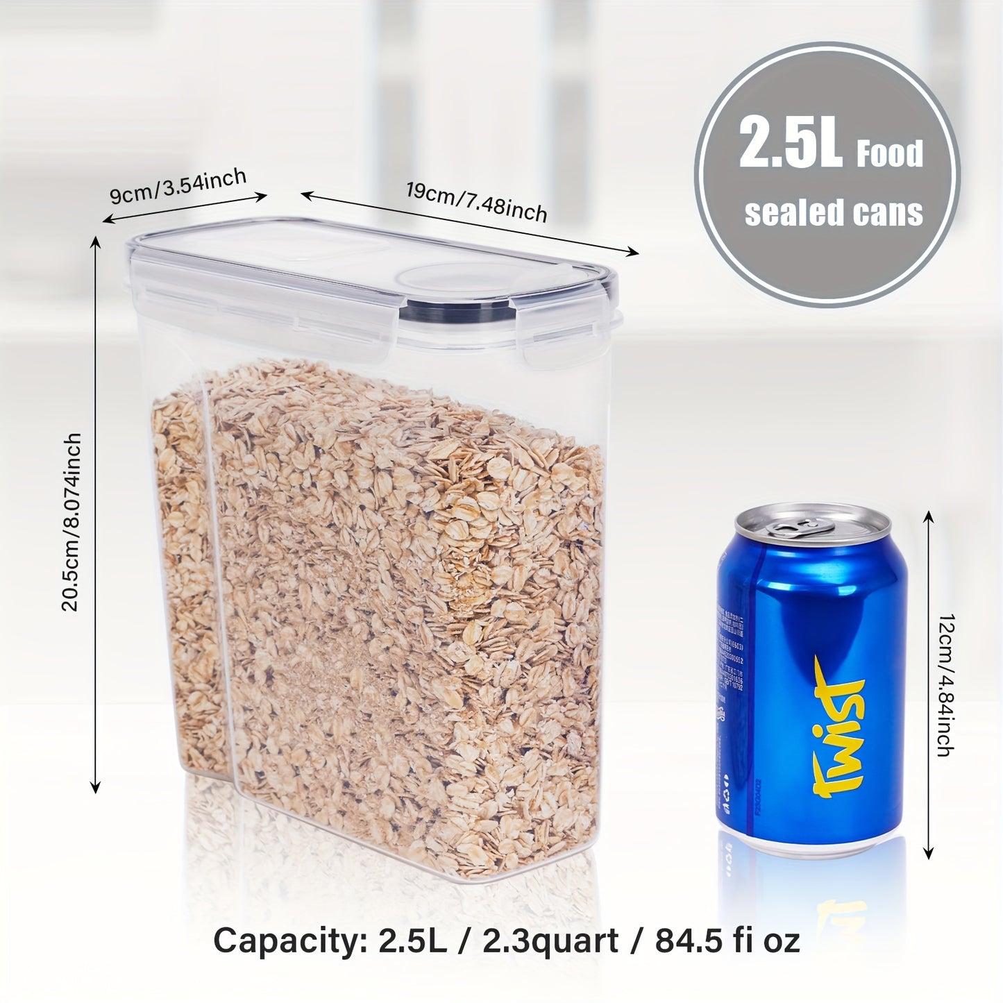 2.5L \ u002F88 Oz pour des céréales, casse-croûte et sucre, distributeurs réglés de céréale de 4 morceaux avec des labels de tableau, noir 4 paquets de récipient d'entreposage de céréale, BPA libèrent les récipients d'entreposage hermétiques en plastique