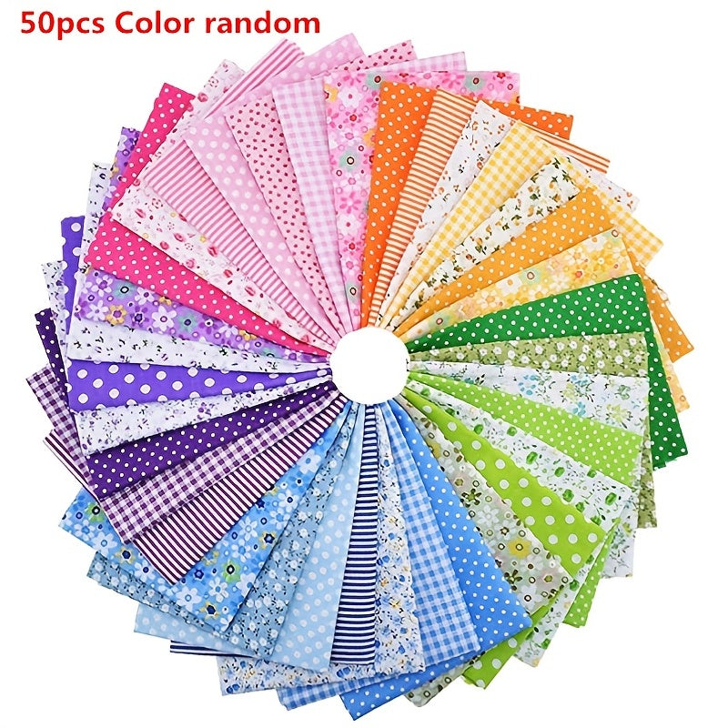 50pcs 3.9*3.9in Floral Printed Top Cotton Fabric Bundle Squares Quilting Sewing Patchwork Cloths DIY Scrapbooking Craft