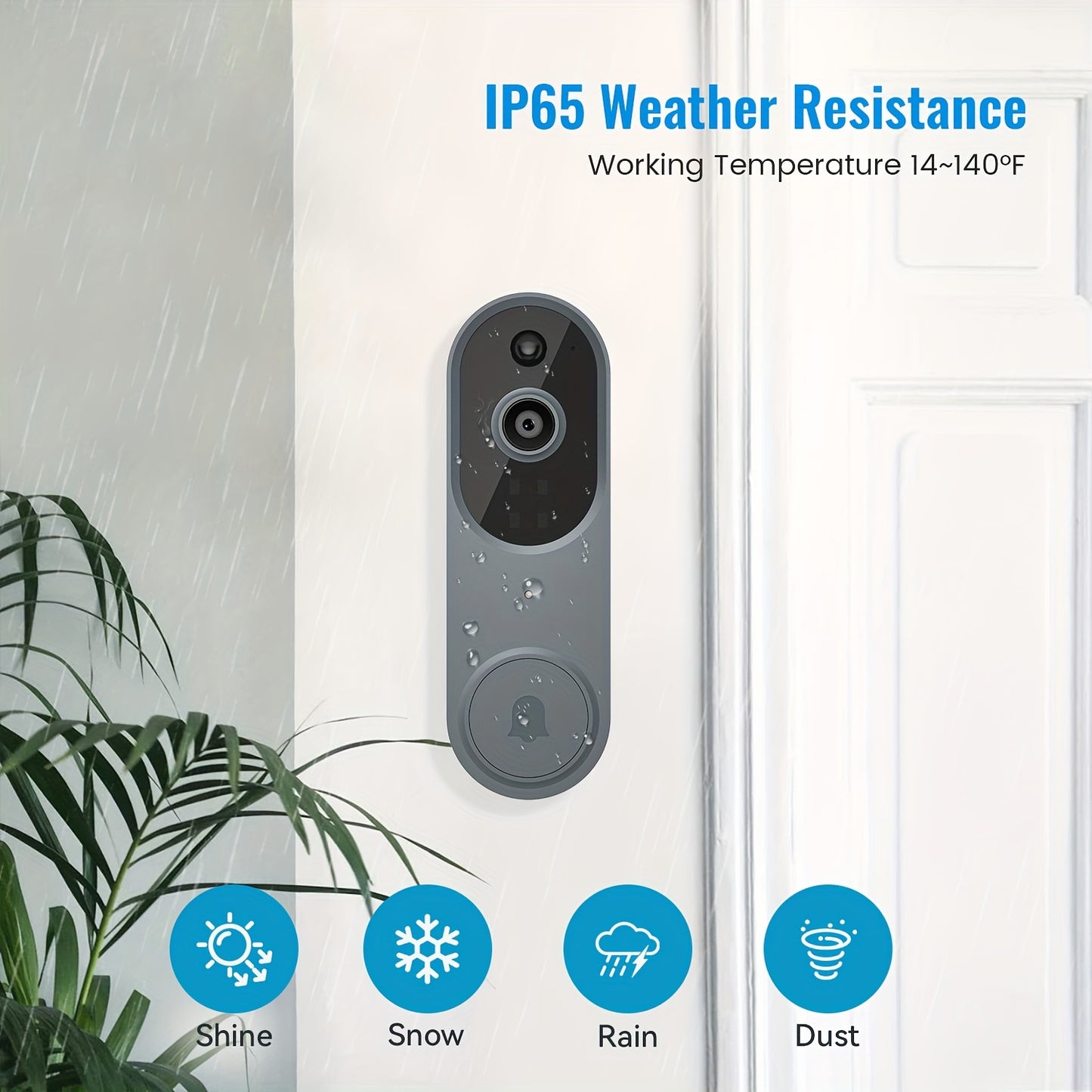 Wireless Smart 1080p AI Doorbell Camera with Chime, Two-Way Audio, AI Human Detection, Night Vision Outdoor Camera, IP65 Waterproof, Battery Rechargeable, 2.4Ghz Wifi, Real-time Alerts, Cloud Storage Service