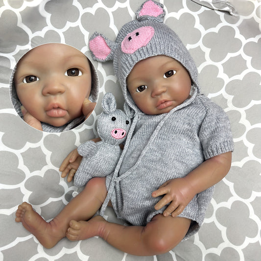 45cm\u002F18Inch Dark Skin Solid Silicone Reborn Girl With Artist Oil Painted Skin, Whole Body Soft Platinum Silicone Newborn Baby Doll Can Bath, Reborn Doll Toy