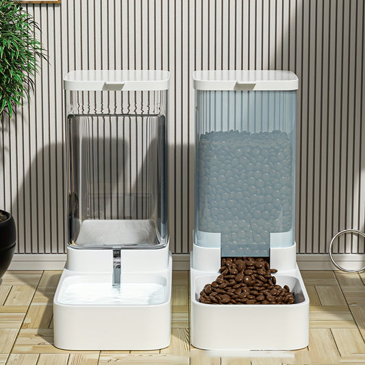 2pcs Set Automatic Pet Feeder And Water Dispenser - Keep Your Dog Or Cat Fed And Hydrated With Ease!