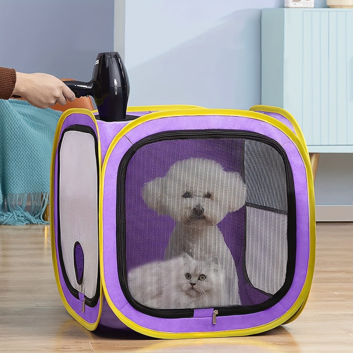 Caixa de secagem para cães de estimação, gaiola portátil para secador de cabelo para animais de estimação, sala de secagem dobrável para animais de estimação, caixa de secagem para cabelos de cães, caixa de secagem voadora anti-cabelo para cães e gatos pe